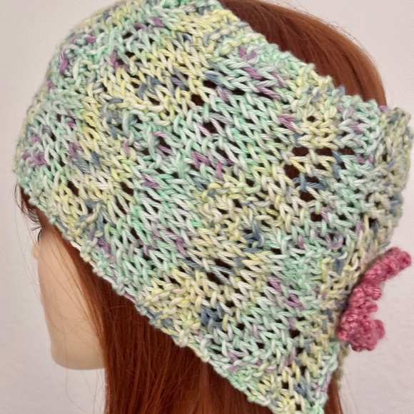 Hand Knits 2 Love Cotton Headband Headwrap Bandana Lace Flowers Cotton Mint Hip main image 6